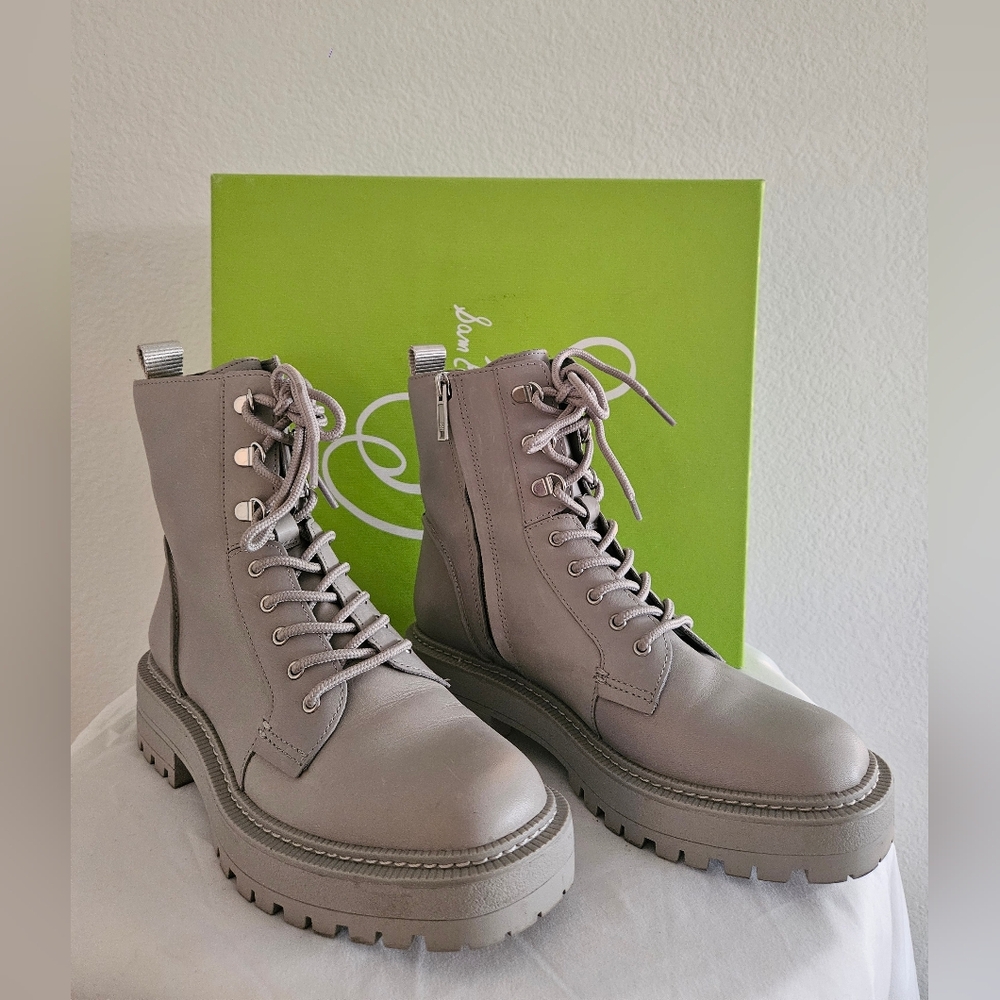 Sam Edelman Light Gray Lace-Up Boots